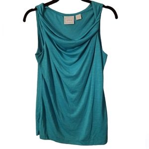 Womens turquoise cowl neck sleeveless blouse